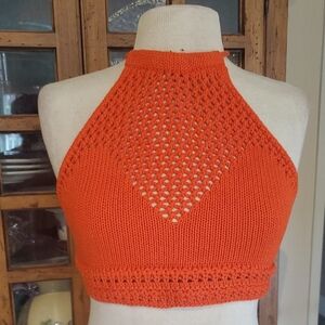 Forever 21 Orange Ribbed Crop Tank Top